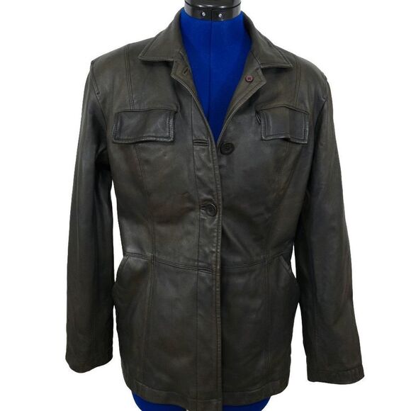 DKNY Classic Leather jacket women button - Picture 1 of 5